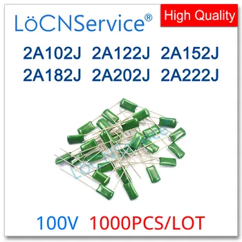 1000PCS Polüester-film capacitor 100V 2A102J 2A122J 2A152J 2A182J 2A202J 2A222J 1NF 1.2 NF 1.5 NF 1.8 NF 2NF 2.2 NF Kõrge kvaliteediga