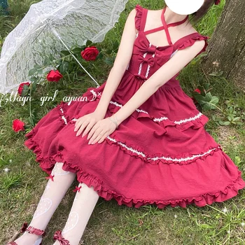 2023 Suvel Lolita Värviga Ruffles Armas Kleit Naistele Vibu Varrukateta Päitsed-line Kõrge Vöökoht Armas Casual Vestidos Mujer