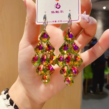 2023 Uus Värviline Lilla Kristall Pikk Tolknema Tilk Kõrvarõngad Naistele Trend korea Fashion Luksus Pulmapidu Pidulik Ehted