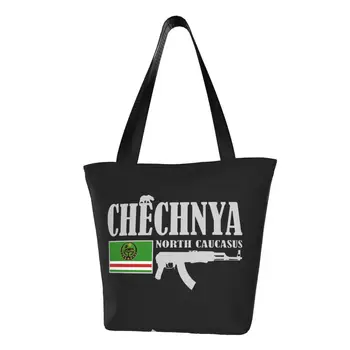 Korduvkasutatavad Tšetšeenia Võitleja Ostukott Naiste Õla Lõuend Kott Kaasaskantav Tšetšeeni Lipu Toidukaubad Shopper Kotid