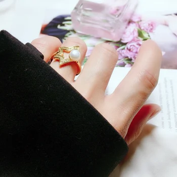 Mood klassikaline Pentacle Ringi Looduslik pärl avamine naiste sõrmus osapoole kaasamine ehted aksessuaarid kingitused