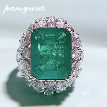 PANSYSEN Vintage 925 Sterling Hõbe 12*15MM Emerald Simuleeritud Moissanite Diamond Anniverdary Paar Ringi Trahvi Ehteid Hulgimüük