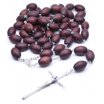 Religioosne Suur Rist Ripats Vein Punane Puidust Rosaries Pärlitest Kaelakee Seina Riputamise Teenetemärgi Katoliku Kiriku Palve Ehted